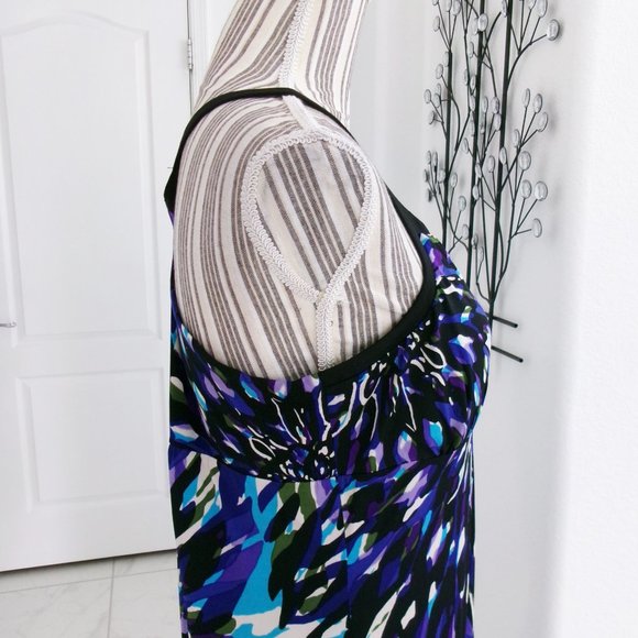 Racerback Stretch Jersey Maxi Dress Bold Print Turquoise Purple Black Olive 6 - Picture 10 of 14